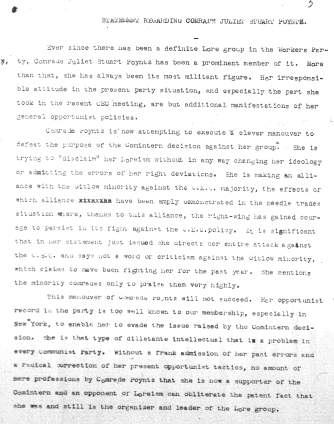 Statement on Juliet Stuart Poyntz